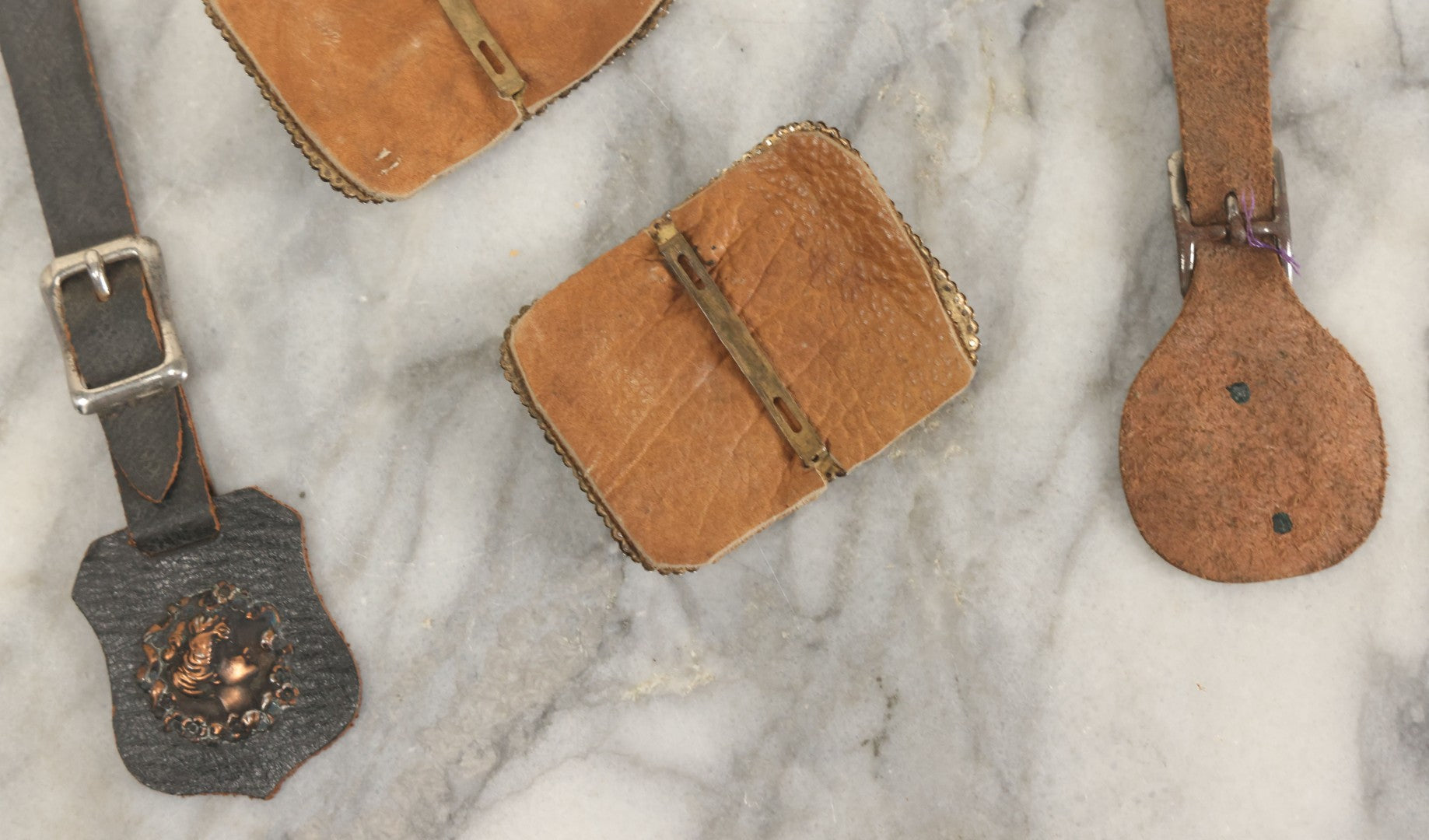 Lot 165 - Four Piece Vintage Grouping Including Two Watch Fobs And Two Blingy Rhinestone Buckles