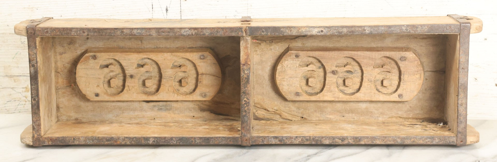 Lot 015 - Antique Wooden Double Brick "666" Mold Form 