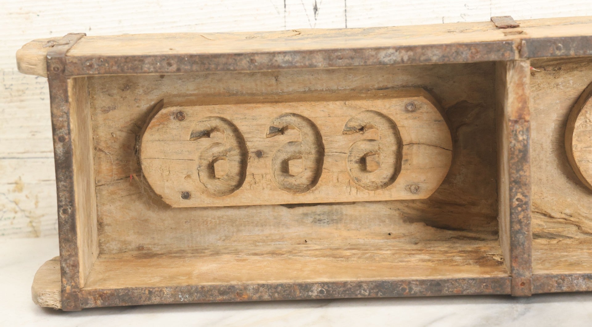 Lot 015 - Antique Wooden Double Brick "666" Mold Form 