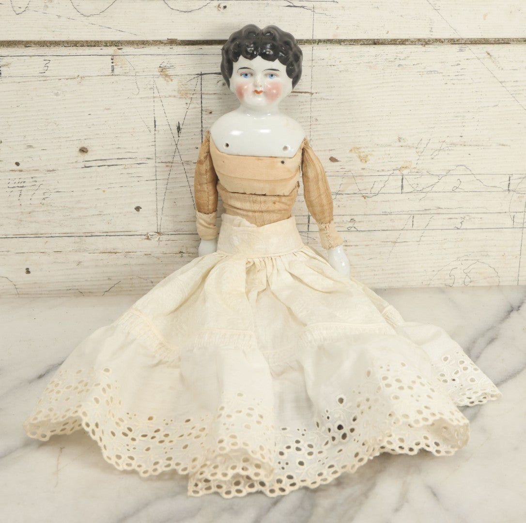 Lot 016 - Antique China Head Porcelain Doll With Half Porcelain Arms And Legs, 16" Tall