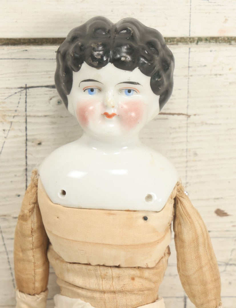 Lot 016 - Antique China Head Porcelain Doll With Half Porcelain Arms And Legs, 16" Tall