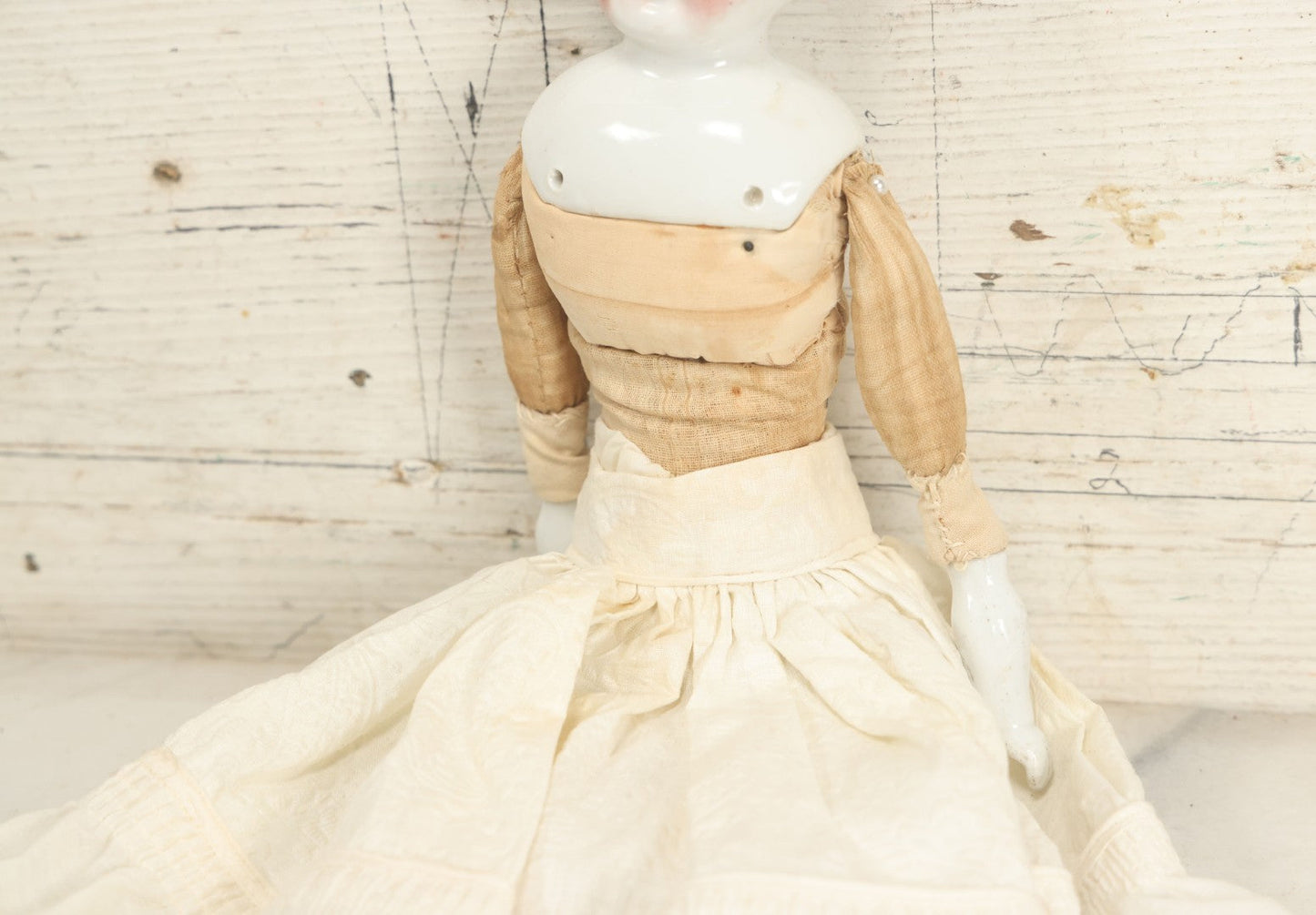 Lot 016 - Antique China Head Porcelain Doll With Half Porcelain Arms And Legs, 16" Tall