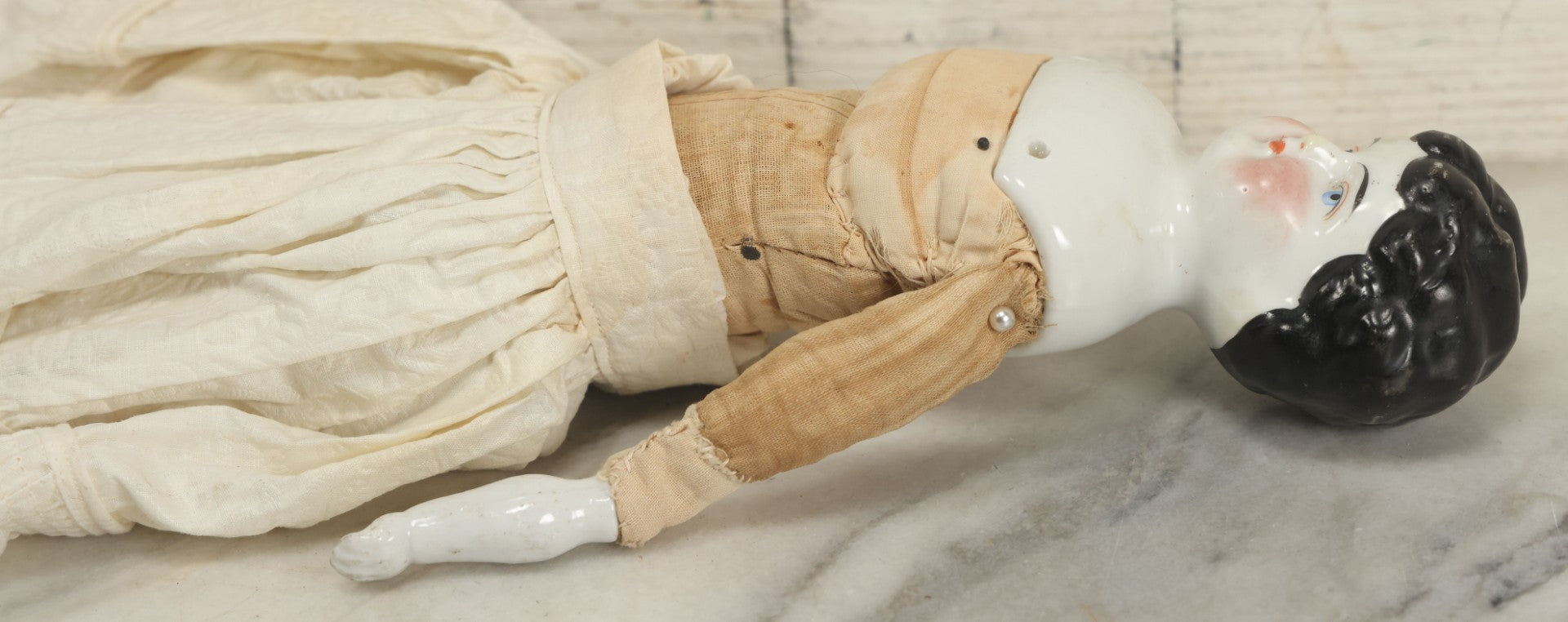 Lot 016 - Antique China Head Porcelain Doll With Half Porcelain Arms And Legs, 16" Tall