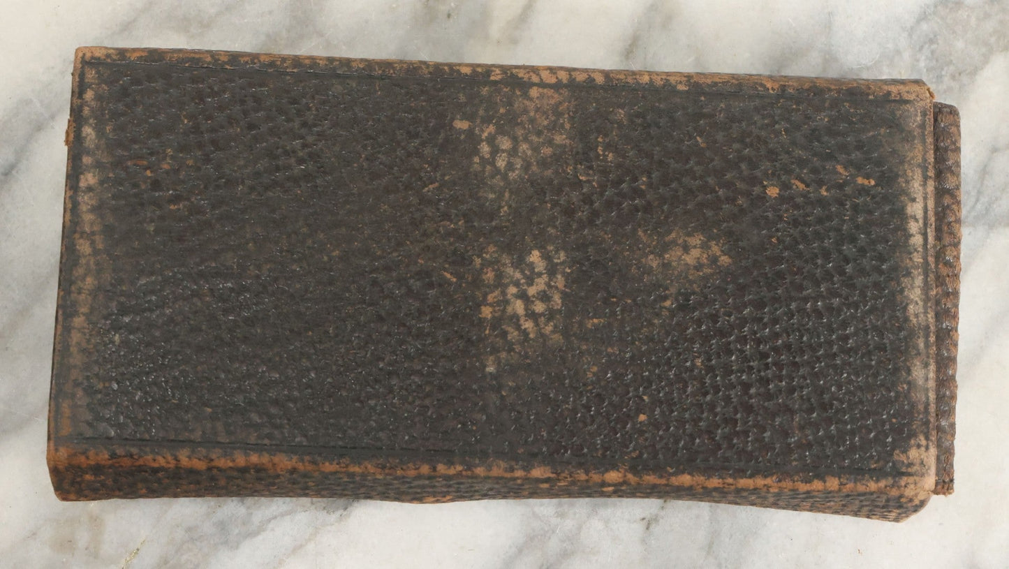 Lot 018 - Antique Sharp & Smith Surgical Instruments Kit In Fold Up Leather Case, 14 Pieces, As Found