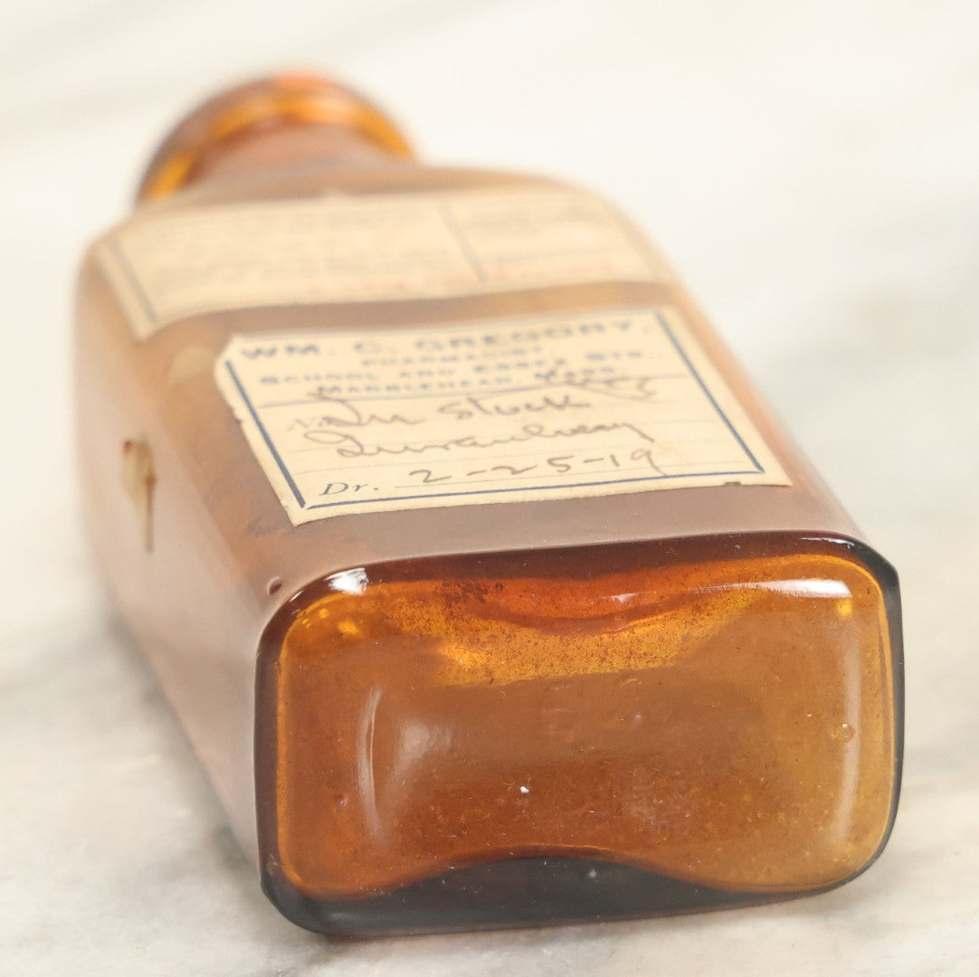 Lot 019 - Antique Lilly Heroin Pharmacy Bottle, 500 Tablets, By Eli Lilly & Co., Indianapolis, Indiana, With Label From Wm. C. Gregory, Pharmacist, Marblehead, Massachusetts, Dated 1919