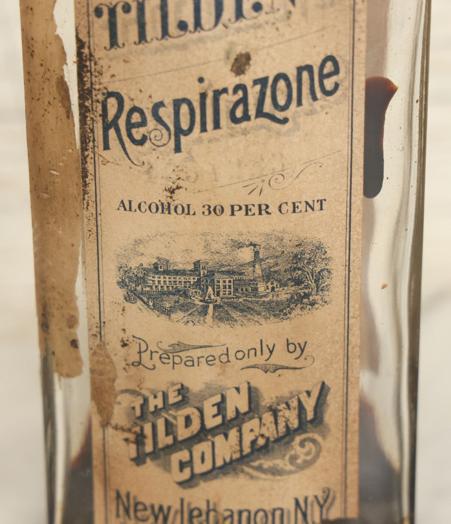 Lot 033 - Antique Tilden's Respirazone Pharmacy Bottle Prepared By The Tilden Company, New Lebanon, New York
