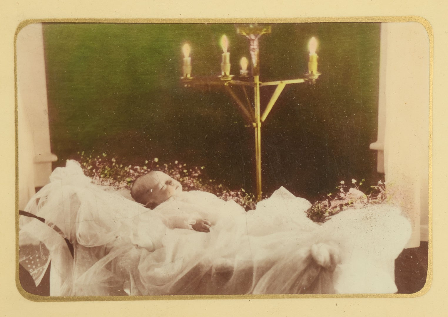 Lot 040 - Antique Celluloid Post-Mortem Photo Button Of A Baby's Funeral, Professionally Framed Behind Glass