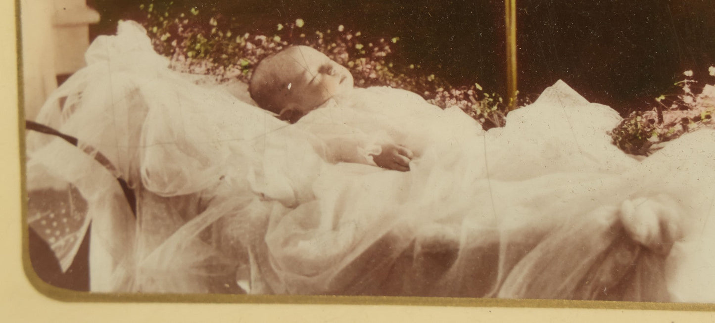Lot 040 - Antique Celluloid Post-Mortem Photo Button Of A Baby's Funeral, Professionally Framed Behind Glass