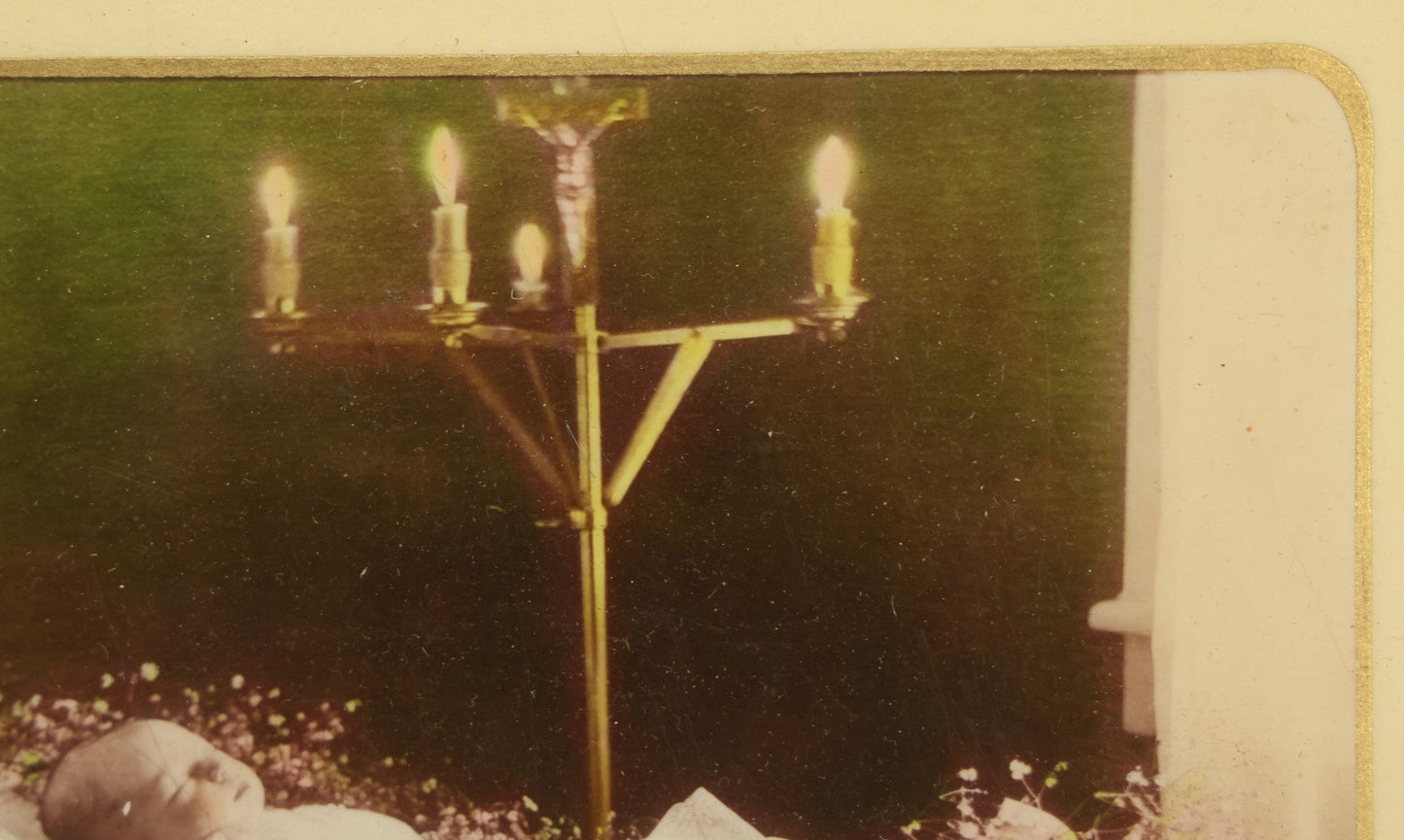 Lot 040 - Antique Celluloid Post-Mortem Photo Button Of A Baby's Funeral, Professionally Framed Behind Glass