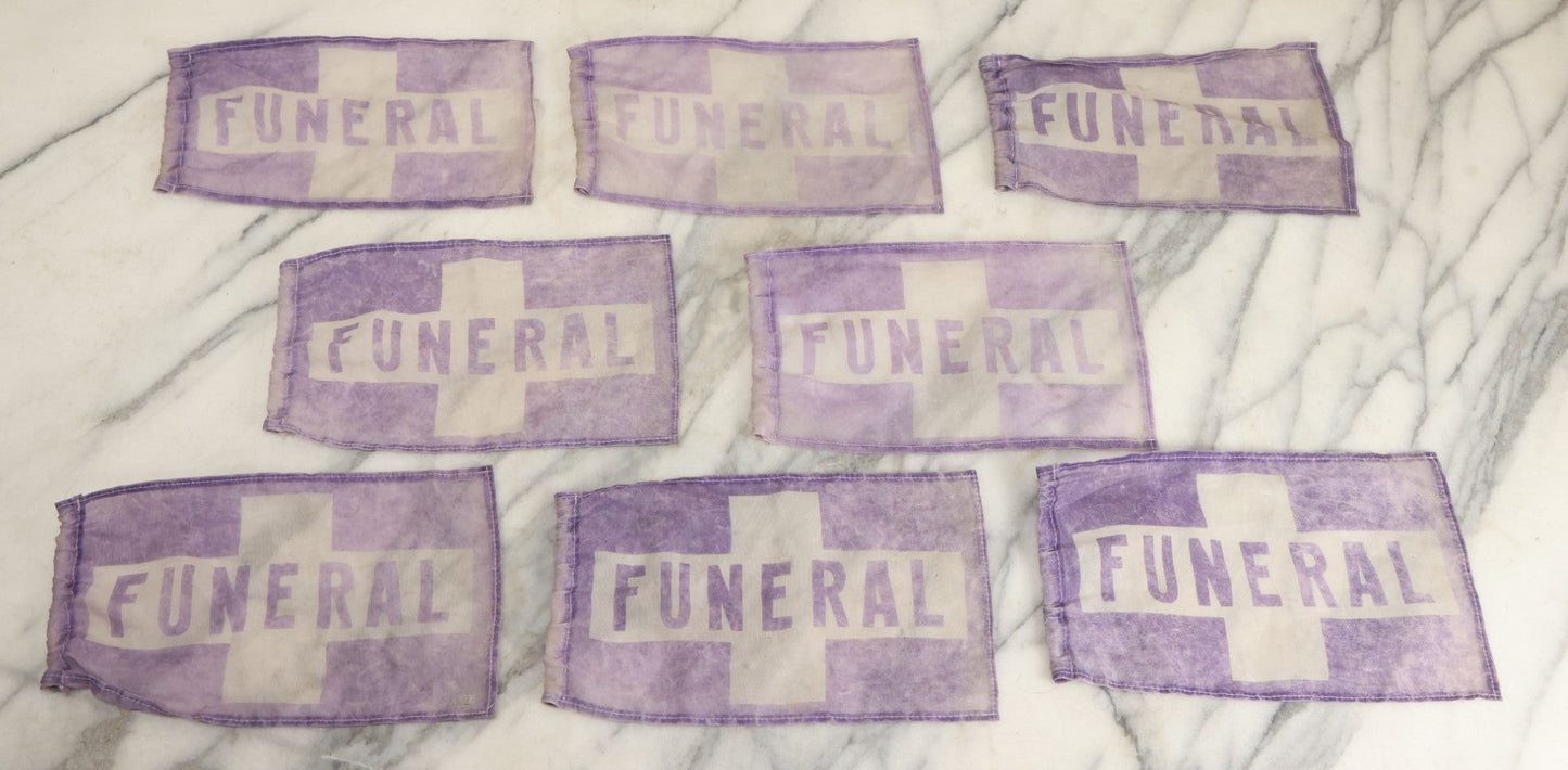 Lot 042 - Grouping Of Eight Vintage Purple Funeral Automobile Car Flags