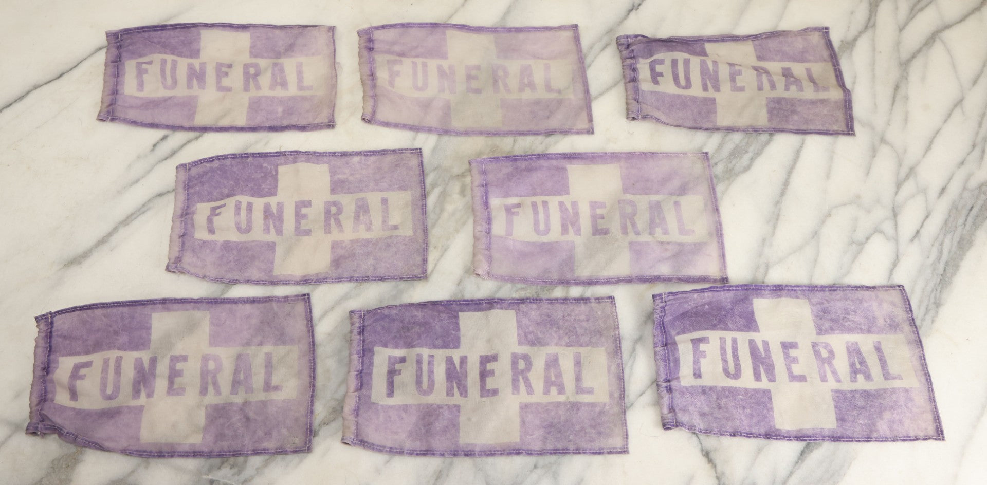 Lot 042 - Grouping Of Eight Vintage Purple Funeral Automobile Car Flags
