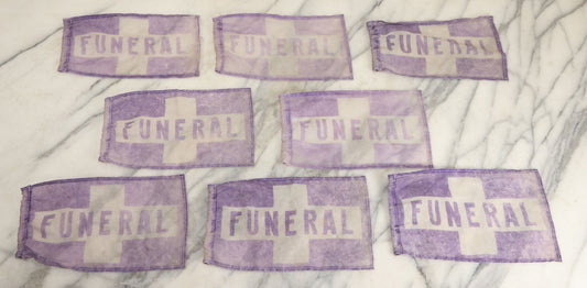 Lot 042 - Grouping Of Eight Vintage Purple Funeral Automobile Car Flags