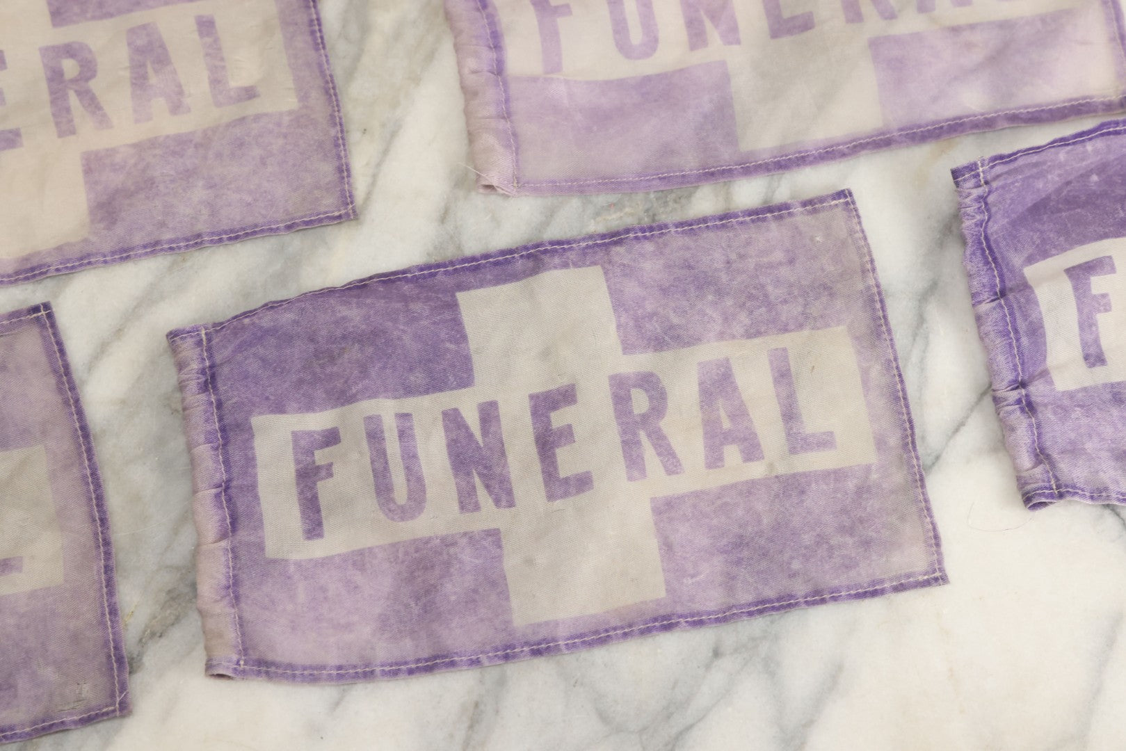 Lot 042 - Grouping Of Eight Vintage Purple Funeral Automobile Car Flags