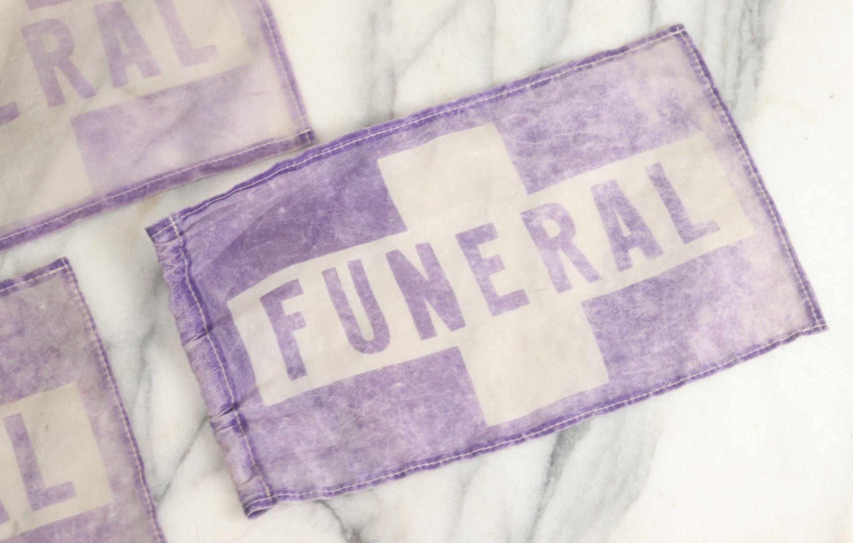 Lot 042 - Grouping Of Eight Vintage Purple Funeral Automobile Car Flags
