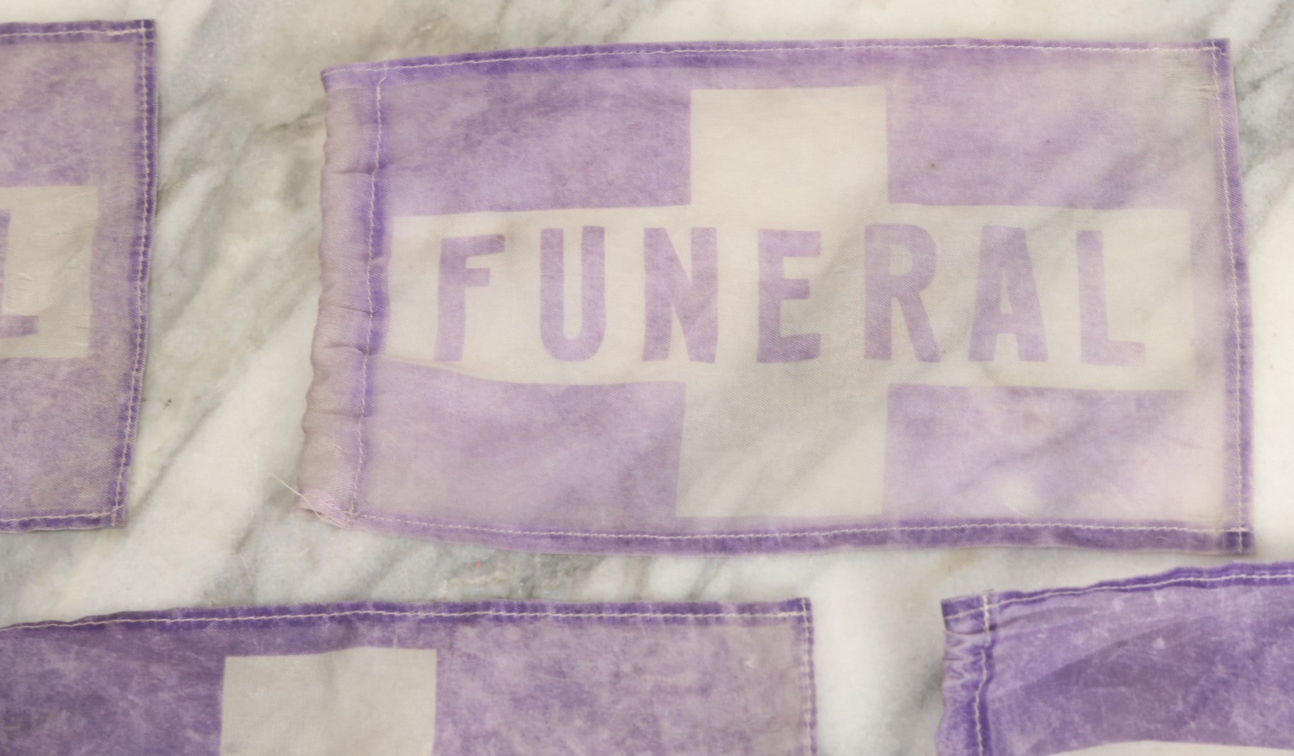 Lot 042 - Grouping Of Eight Vintage Purple Funeral Automobile Car Flags
