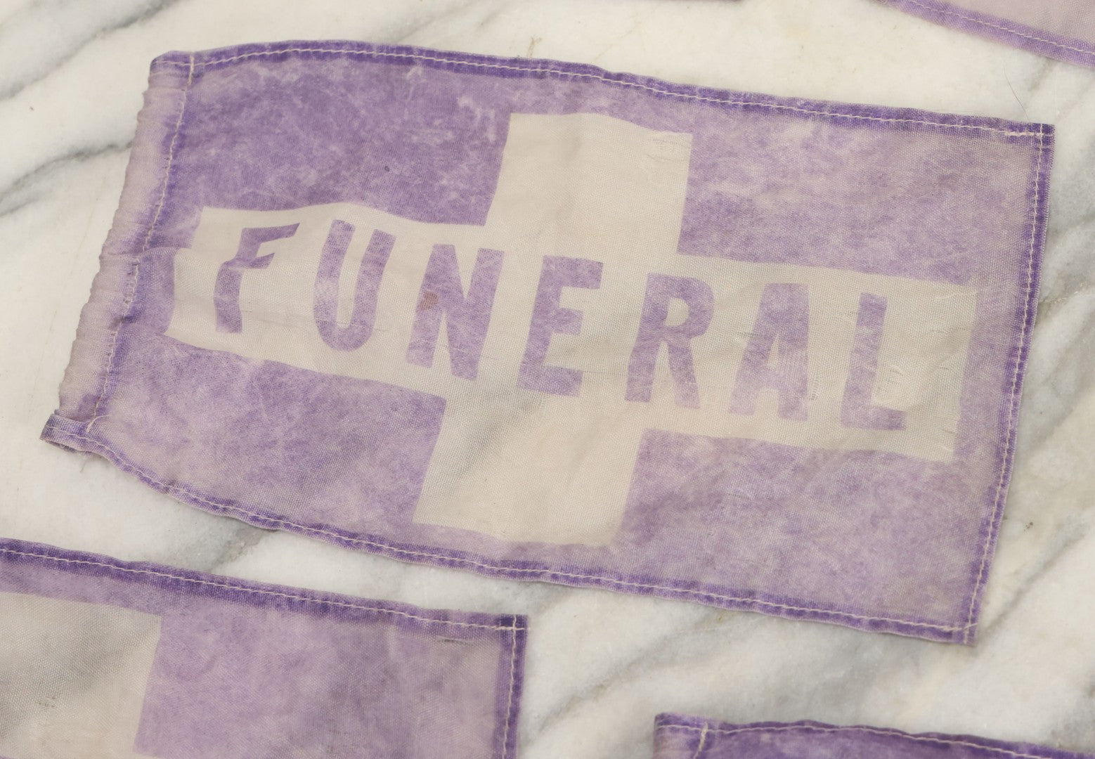 Lot 042 - Grouping Of Eight Vintage Purple Funeral Automobile Car Flags