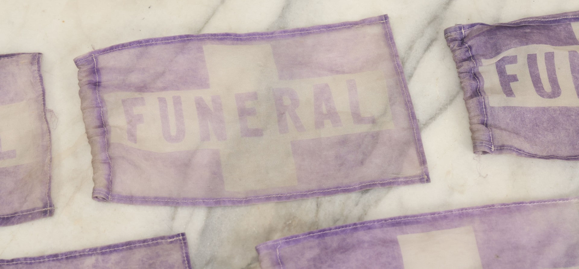Lot 042 - Grouping Of Eight Vintage Purple Funeral Automobile Car Flags