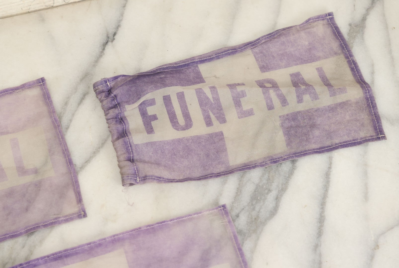 Lot 042 - Grouping Of Eight Vintage Purple Funeral Automobile Car Flags