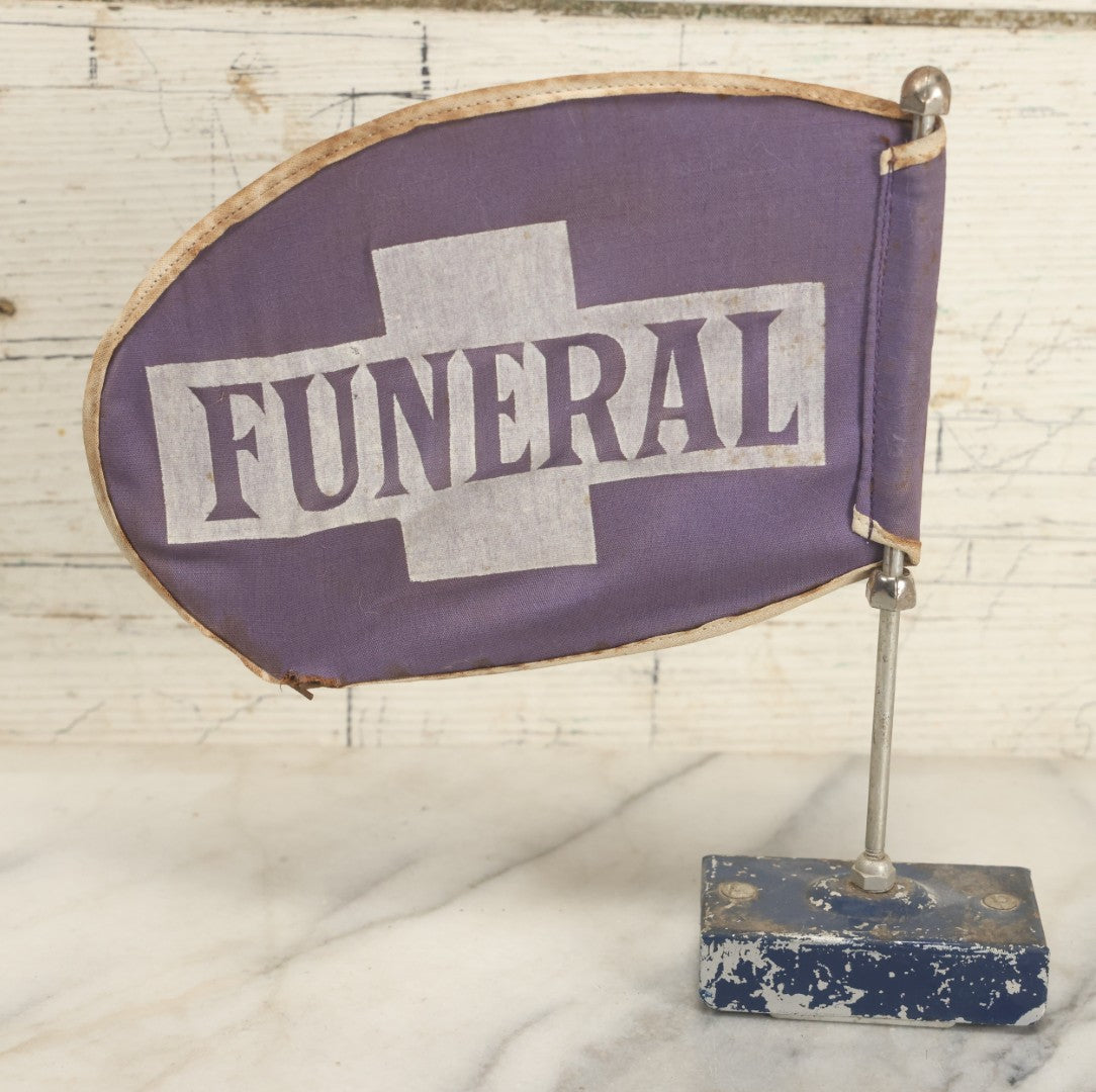 Lot 043 - Single Vintage Purple Funeral Automobile Car Flag On Pole, Base