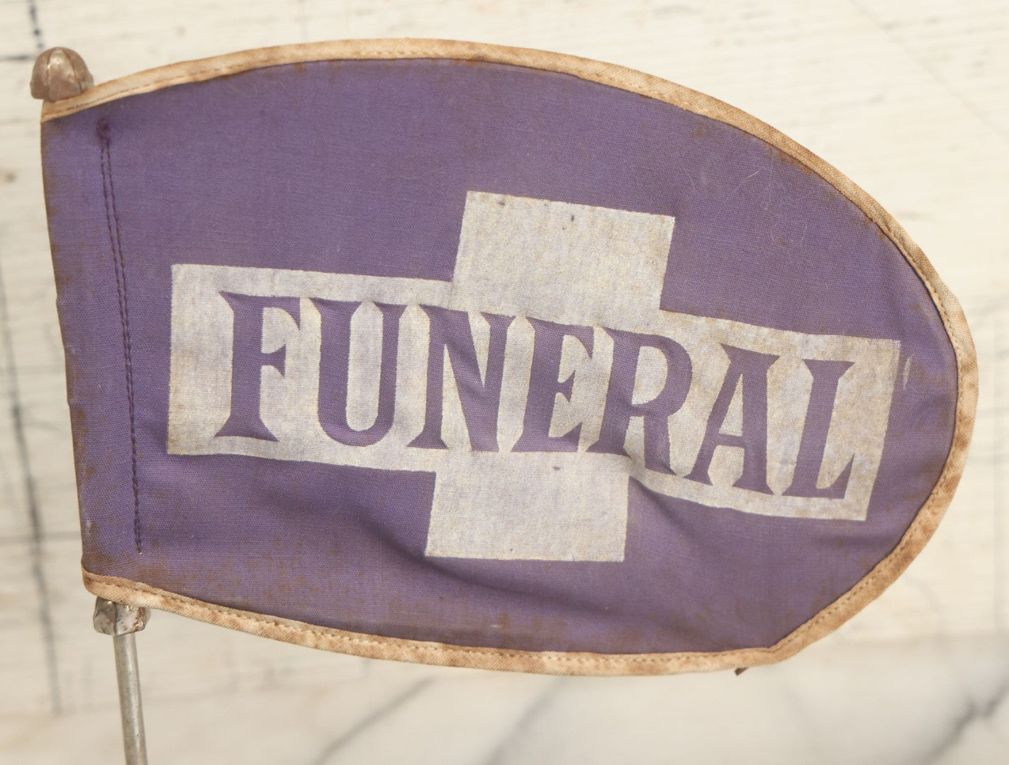 Lot 043 - Single Vintage Purple Funeral Automobile Car Flag On Pole, Base