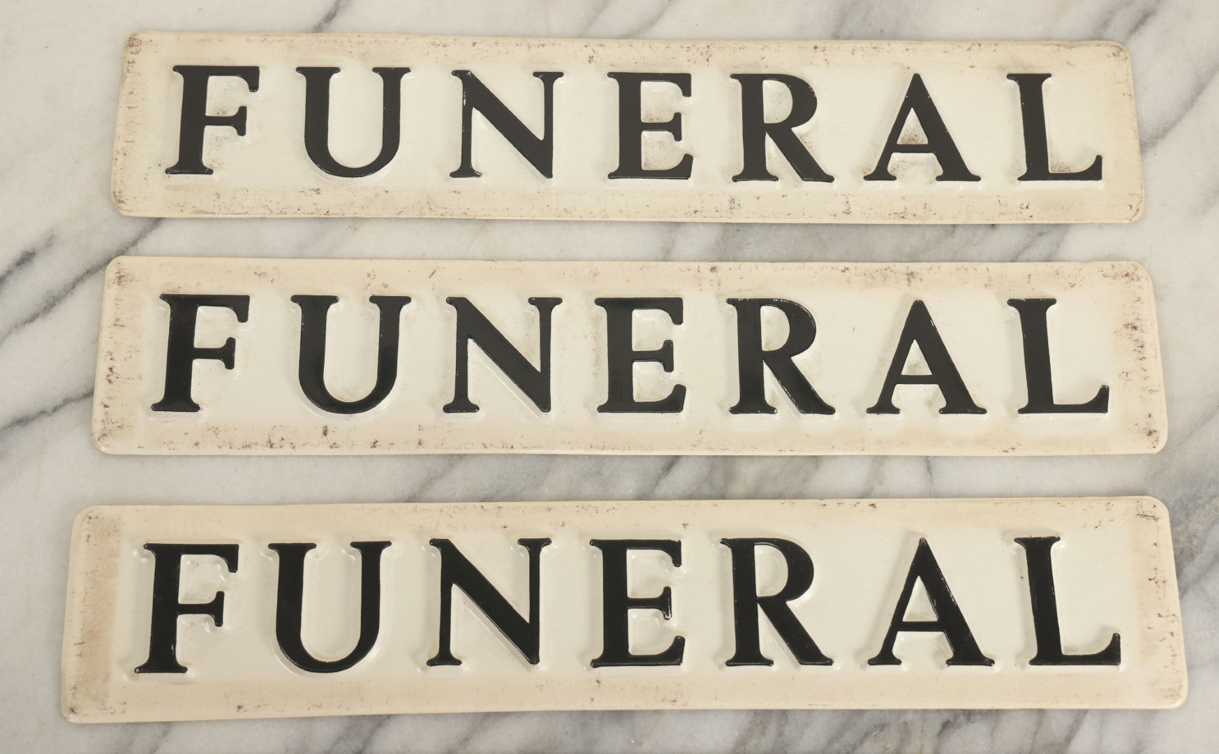 Lot 045 - Grouping Of Four Vintage Plastic Funeral Home Procession Automobile Car Magnets
