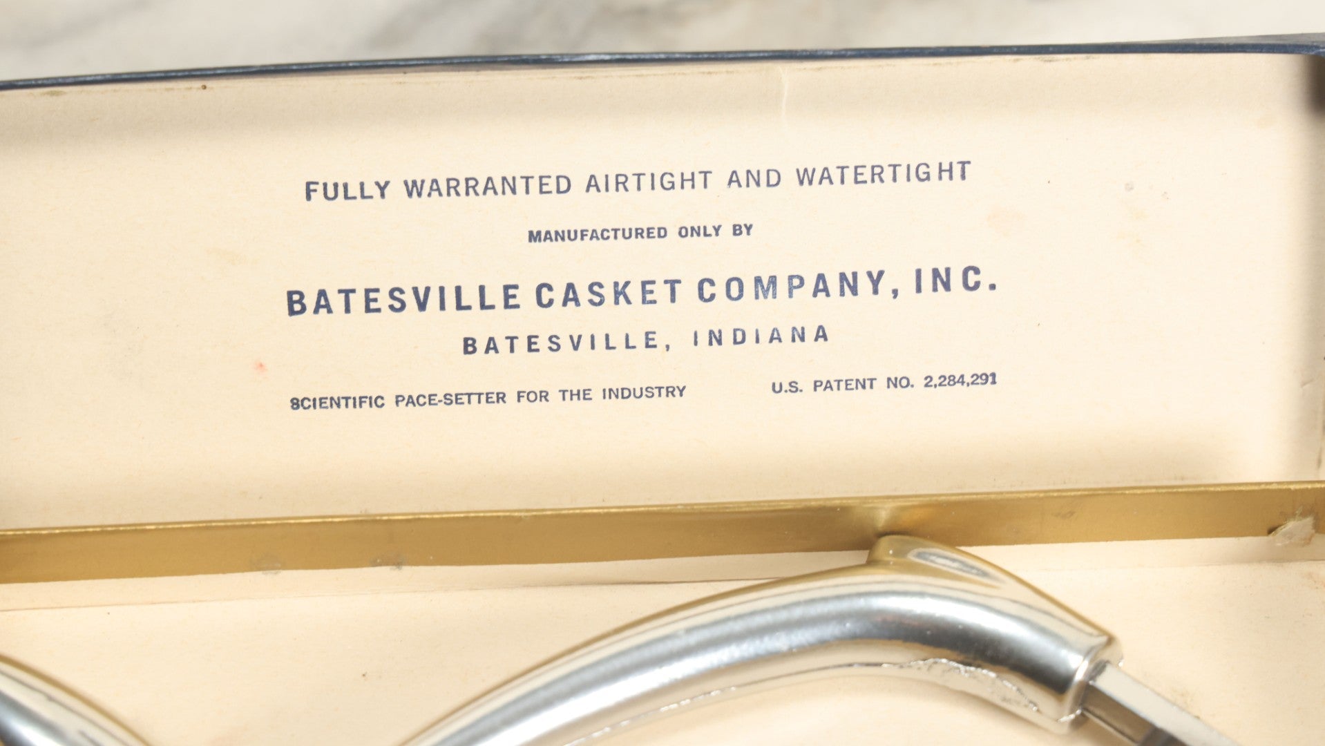Lot 051 - Vintage Key For Batesville Monoseal Casket In Original Box, Manufactured By Batesville Casket Company, Inc., Batesville, Indiana