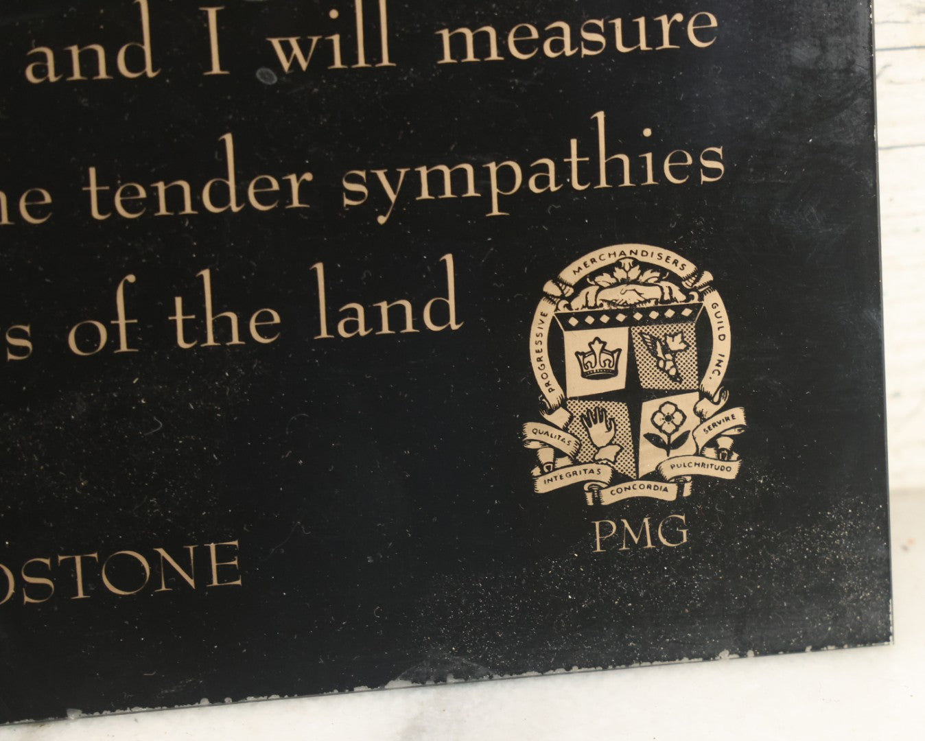 Lot 052 - Vintage Glass Funeral Home Display Sign With Quote From Gladstone, "Show Me The Manner In Which A Nation Or Community Cares For Its Dead," By Progressive Merchandisers Guild, Inc.