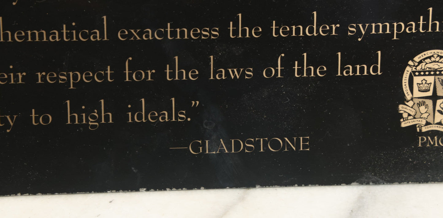 Lot 052 - Vintage Glass Funeral Home Display Sign With Quote From Gladstone, "Show Me The Manner In Which A Nation Or Community Cares For Its Dead," By Progressive Merchandisers Guild, Inc.