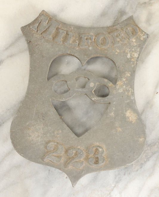 Lot 053 - Vintage Cast Aluminum Odd Fellows I.O.O.F. Grave Marker With Three Links Symbol, From Lodge 223, Milford, Massachusetts