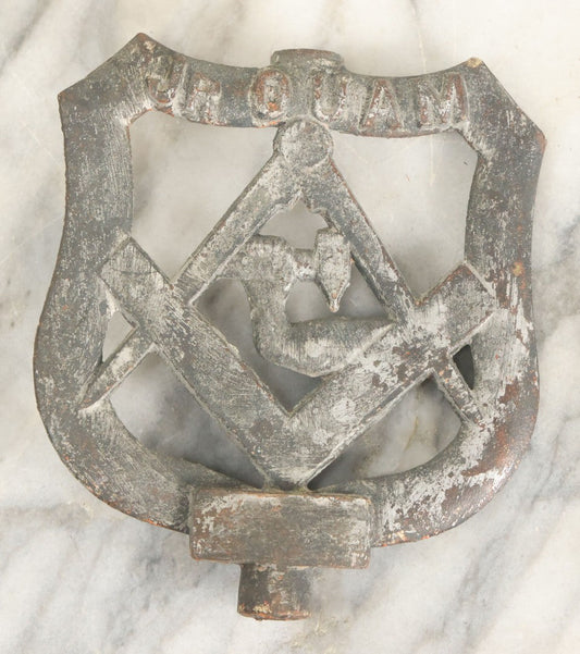 Lot 054 - Vintage Junior Order Of United American Mechanics Jr. O.U.A.M. Cast Metal Grave Marker With Fraternal Symbols