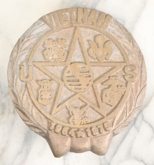 Lot 056 - Vintage Cast Metal Vietnam War Veteran Grave Marker For All Service Branches, 1964-1975