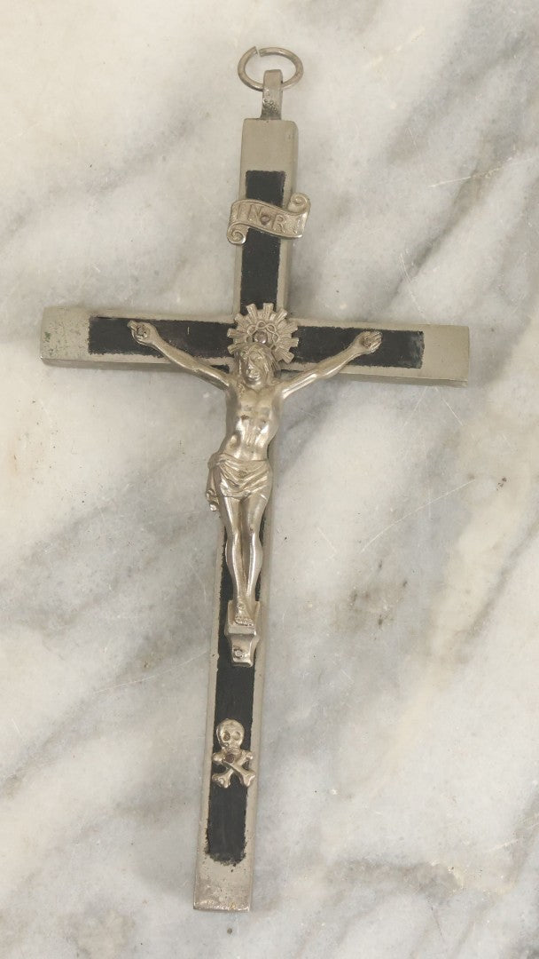 Lot 058 - Pair Of Vintage Pectoral Golgotha Crucifixes With Skull And Crossbones, Skull Of Adam Motif, 4-7/8" And 6-1/4" Heights