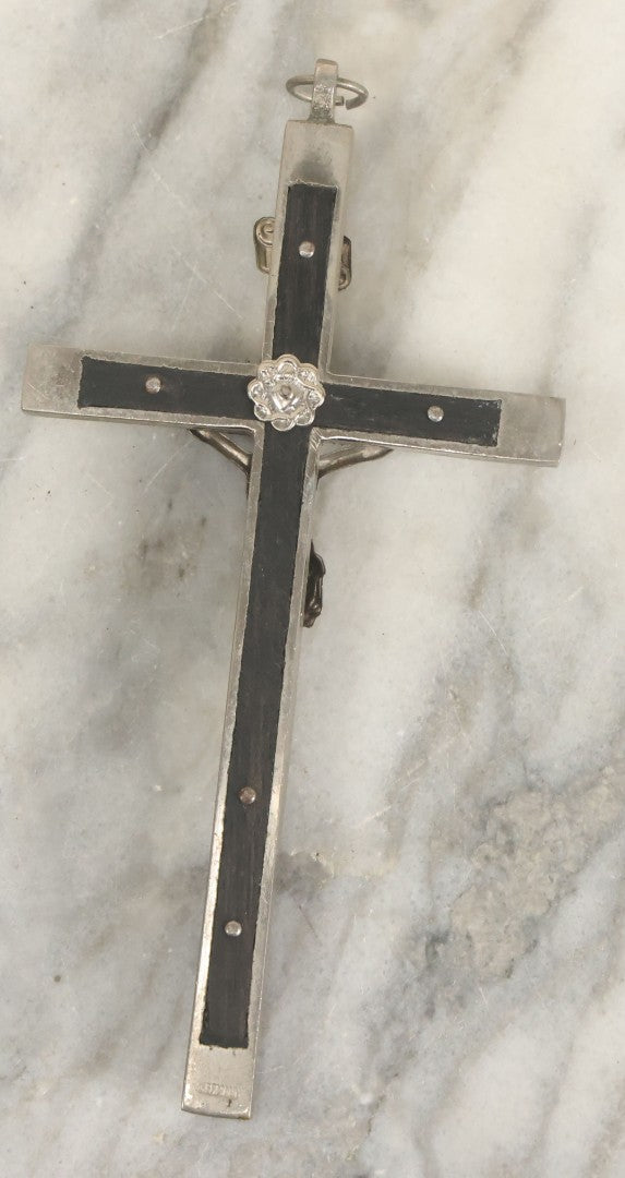 Lot 058 - Pair Of Vintage Pectoral Golgotha Crucifixes With Skull And Crossbones, Skull Of Adam Motif, 4-7/8" And 6-1/4" Heights