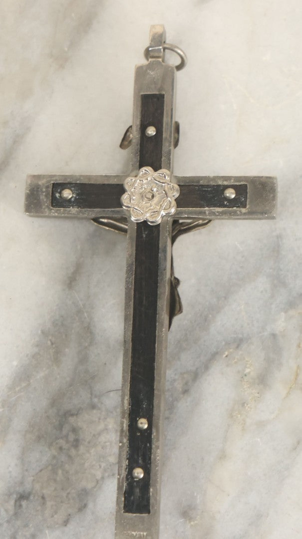 Lot 058 - Pair Of Vintage Pectoral Golgotha Crucifixes With Skull And Crossbones, Skull Of Adam Motif, 4-7/8" And 6-1/4" Heights
