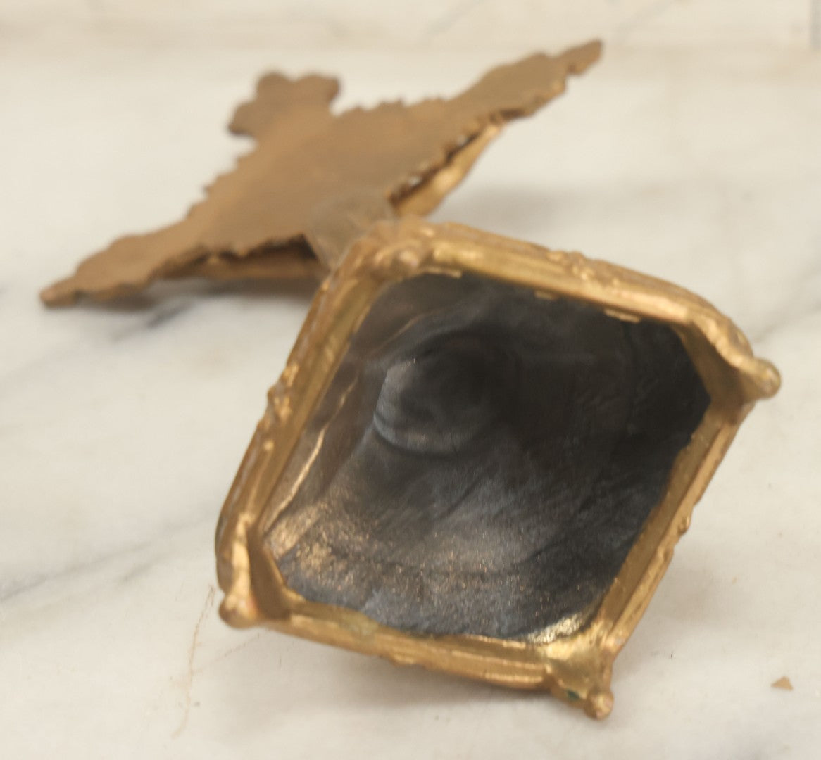 Lot 059 - Pair Of Cast Metal Gold Painted Crucifixes, One Free Standing On Base, One Wall Hanging