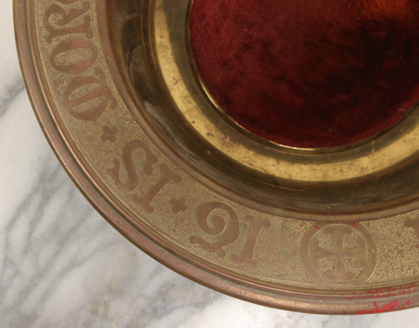 Lot 065 - Vintage Brass And Copper Church Donation Vesel, "It Is More Blessed To Give Than To Receive," With Velvet Padded Insert, By Gorham