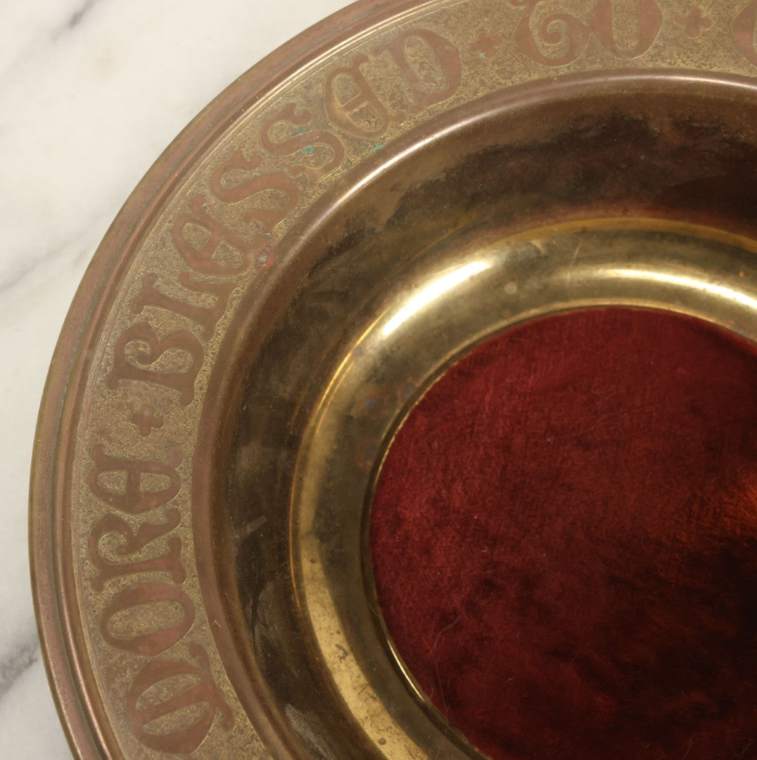 Lot 065 - Vintage Brass And Copper Church Donation Vesel, "It Is More Blessed To Give Than To Receive," With Velvet Padded Insert, By Gorham