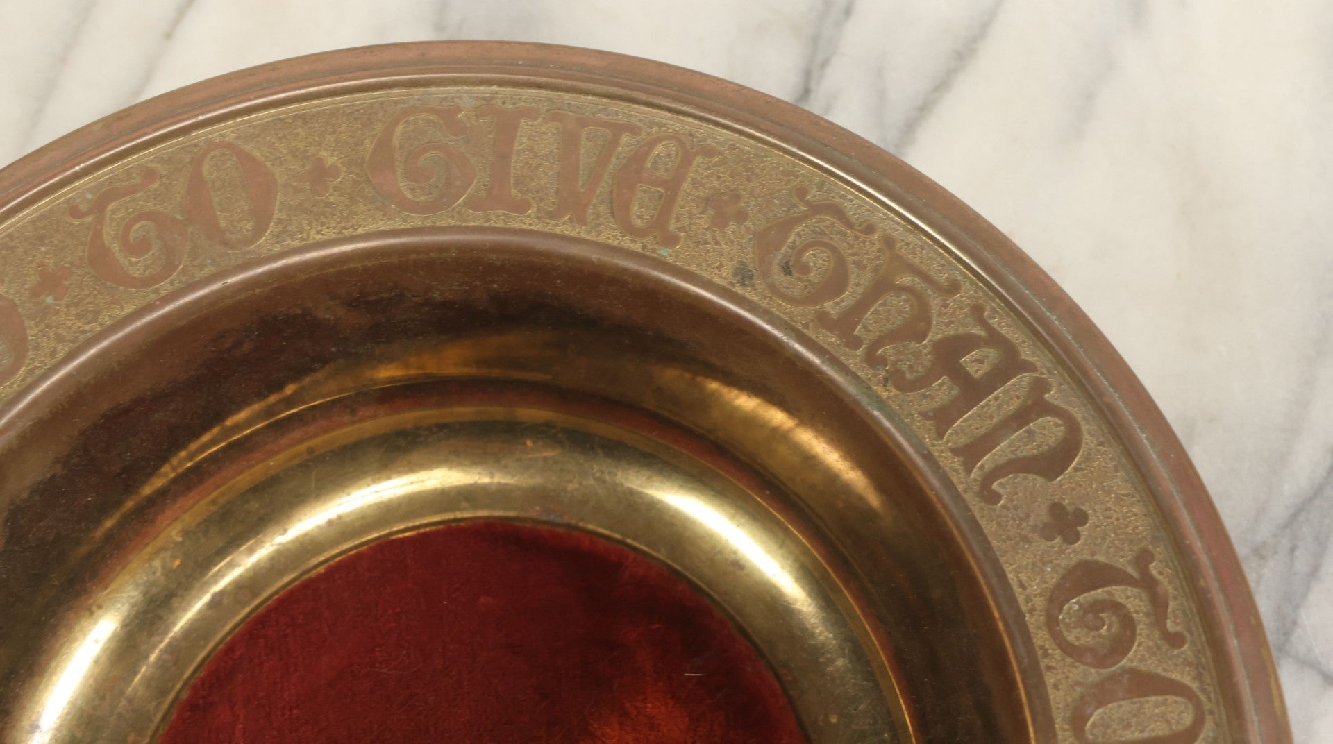 Lot 065 - Vintage Brass And Copper Church Donation Vesel, "It Is More Blessed To Give Than To Receive," With Velvet Padded Insert, By Gorham