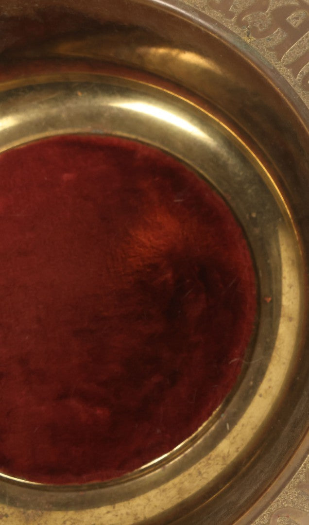 Lot 065 - Vintage Brass And Copper Church Donation Vesel, "It Is More Blessed To Give Than To Receive," With Velvet Padded Insert, By Gorham