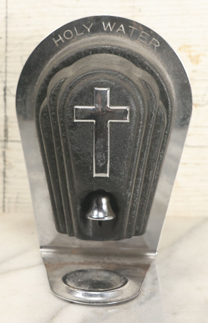 Lot 066 - Vintage Wall Mount Holy Water Dispenser For Church Or Funeral Home, With Chrome Cross, Detailing