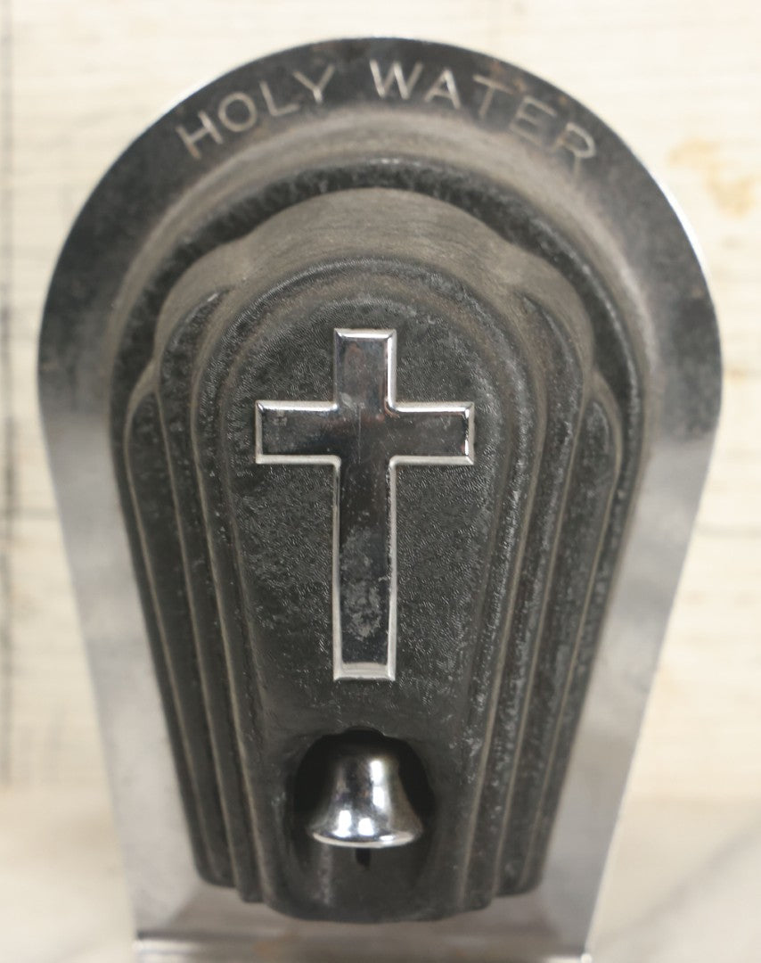 Lot 066 - Vintage Wall Mount Holy Water Dispenser For Church Or Funeral Home, With Chrome Cross, Detailing