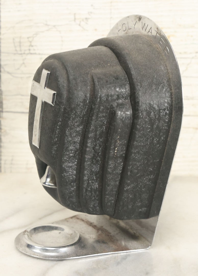 Lot 066 - Vintage Wall Mount Holy Water Dispenser For Church Or Funeral Home, With Chrome Cross, Detailing