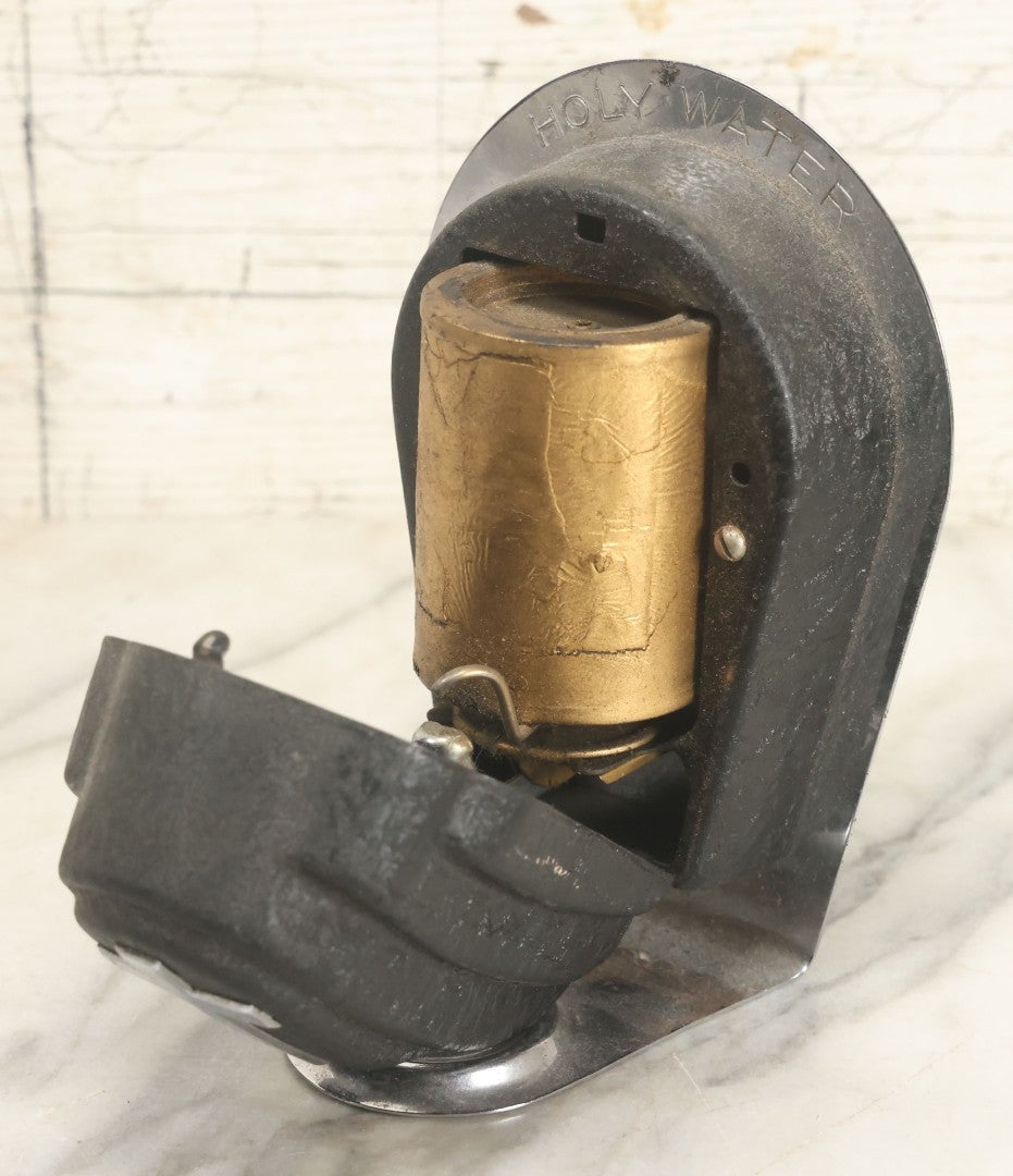 Lot 066 - Vintage Wall Mount Holy Water Dispenser For Church Or Funeral Home, With Chrome Cross, Detailing