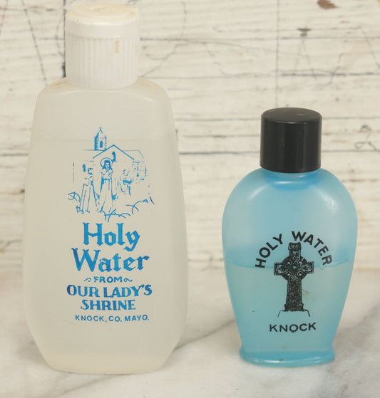 Lot 067 - Pair Of Vintage Holy Water Plastic Bottles From Sanctuary Of Our Lady Of Knock, Knock County, Mayo, Ireland