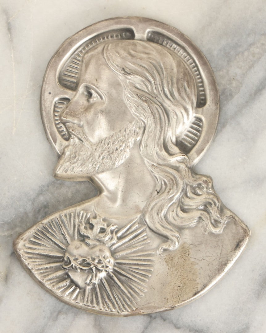 Lot 070 - Pair Of Vintage Pressed Metal Religious Plaques Including Jesus "I Will Bless Every Place" Home Blessing Plaque