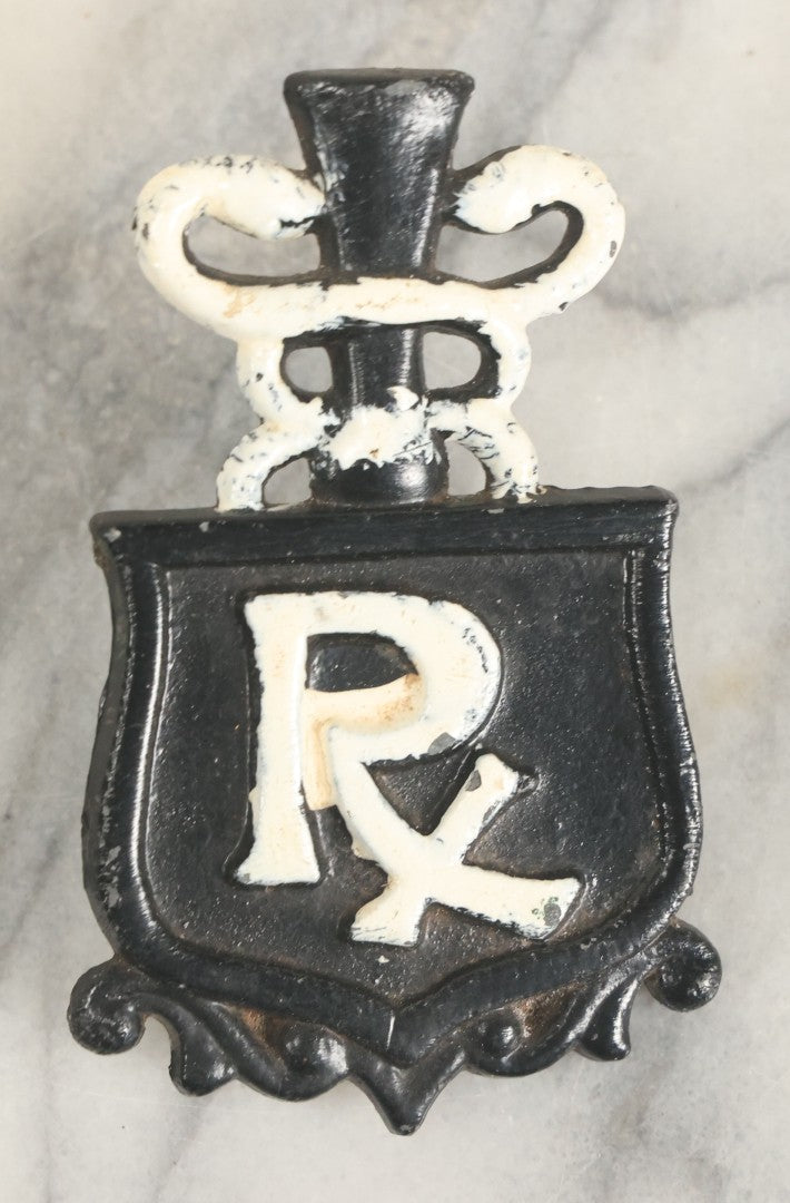 Lot 079 - Pair Of Vintage Cast Metal Pharmacists Medical Doctor License Plate Badges Including Chrome Badge And Black And White Painted Emblem
