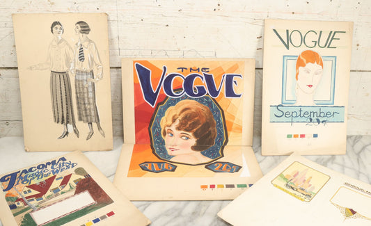 Lot 081 - Grouping Of Six Hand Drawn, Hand Painted Concept Art Proofs For Vogue Magazine, Other Publications, Including General Motors, On Board And Paper, by Paul J. Welzel, Puyallup, Washington