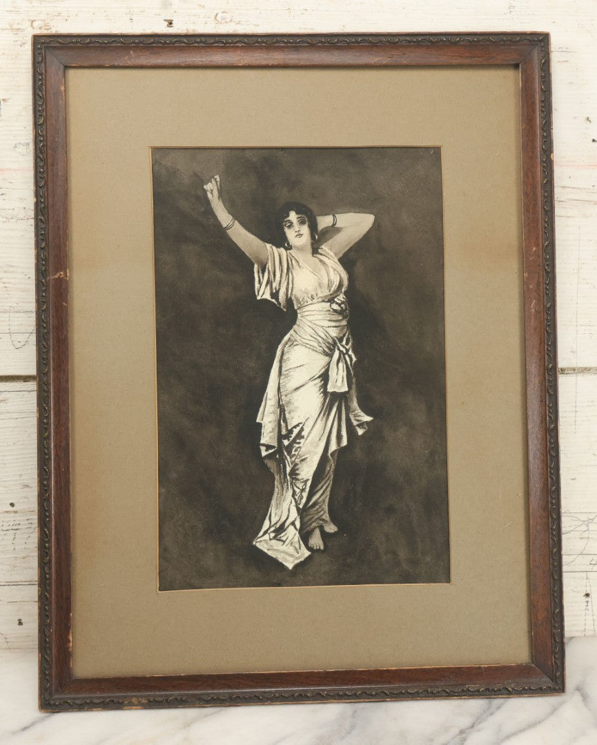 Lot 083 - Antique Watercolor Painting Of Beautiful Woman Stretching, After Nathaniel Sichel (1843-1907)