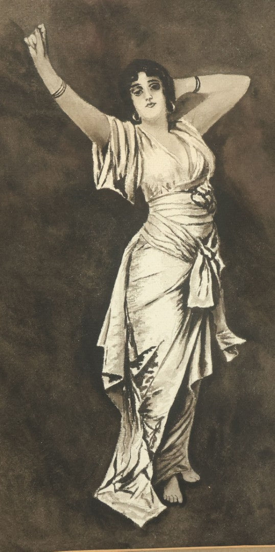 Lot 083 - Antique Watercolor Painting Of Beautiful Woman Stretching, After Nathaniel Sichel (1843-1907)