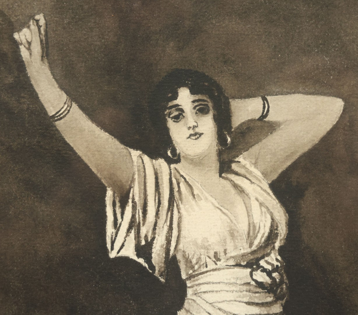 Lot 083 - Antique Watercolor Painting Of Beautiful Woman Stretching, After Nathaniel Sichel (1843-1907)
